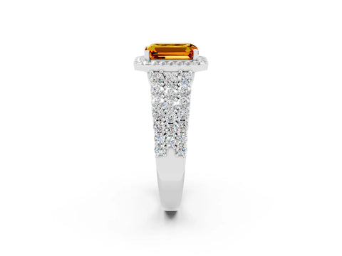 White gold Emerald Cut Halo Pavé Diamond Engagement Ring with Split Shank and Four-Prong Setting_2