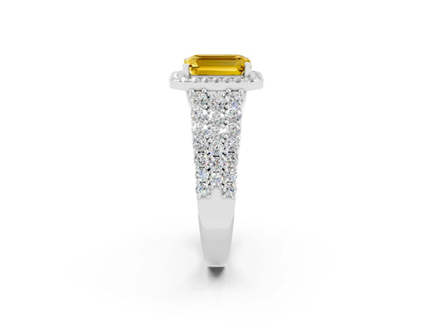 White gold Emerald Cut Halo Pavé Diamond Engagement Ring with Split Shank and Four-Prong Setting_2