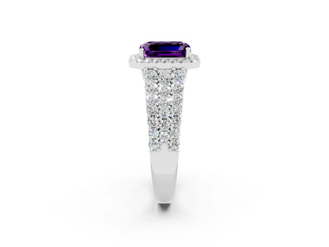 White gold Emerald Cut Halo Pavé Diamond Engagement Ring with Split Shank and Four-Prong Setting_2