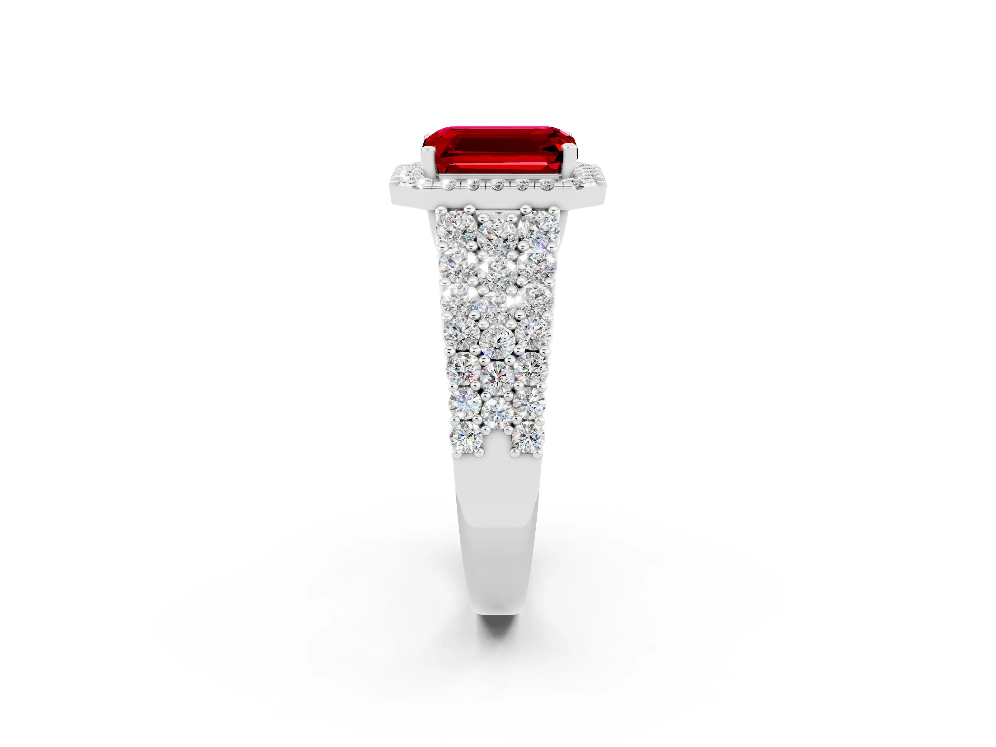White gold Emerald Cut Halo Pavé Diamond Engagement Ring with Split Shank and Four-Prong Setting_2