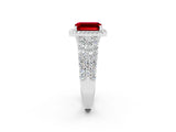 White gold Emerald Cut Halo Pavé Diamond Engagement Ring with Split Shank and Four-Prong Setting_2