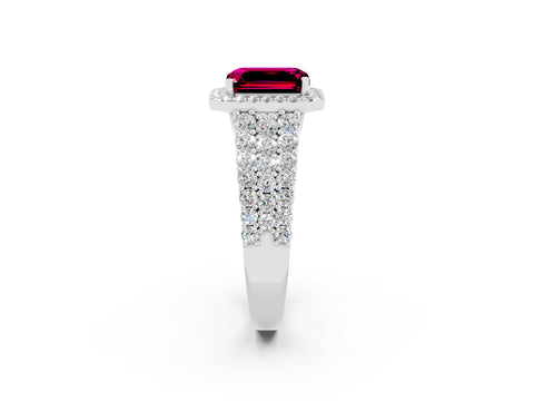 White gold Emerald Cut Halo Pavé Diamond Engagement Ring with Split Shank and Four-Prong Setting_2