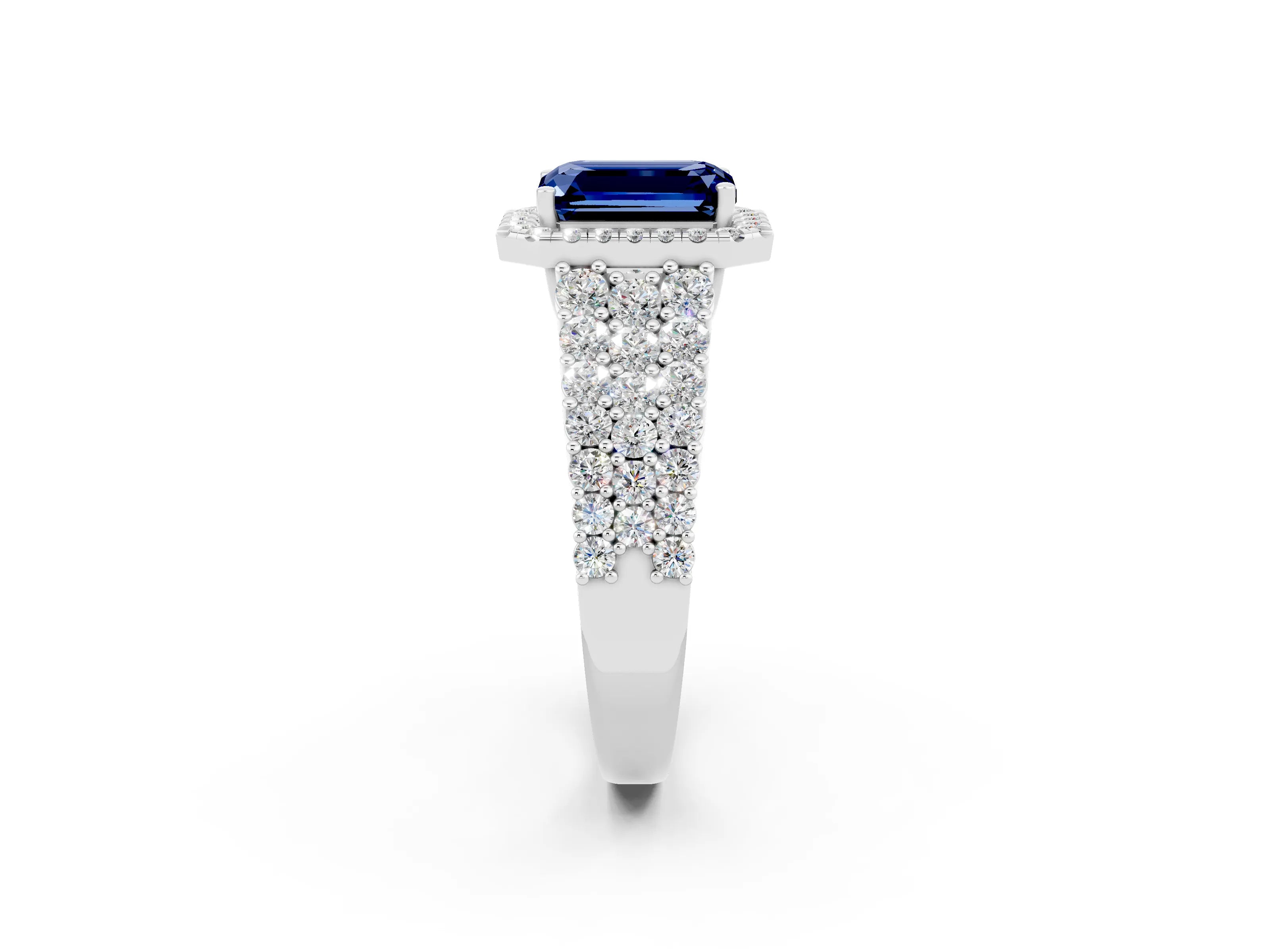 White gold Emerald Cut Halo Pavé Diamond Engagement Ring with Split Shank and Four-Prong Setting_2
