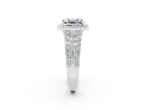 White gold Emerald Cut Halo Pavé Diamond Engagement Ring with Split Shank and Four-Prong Setting_2