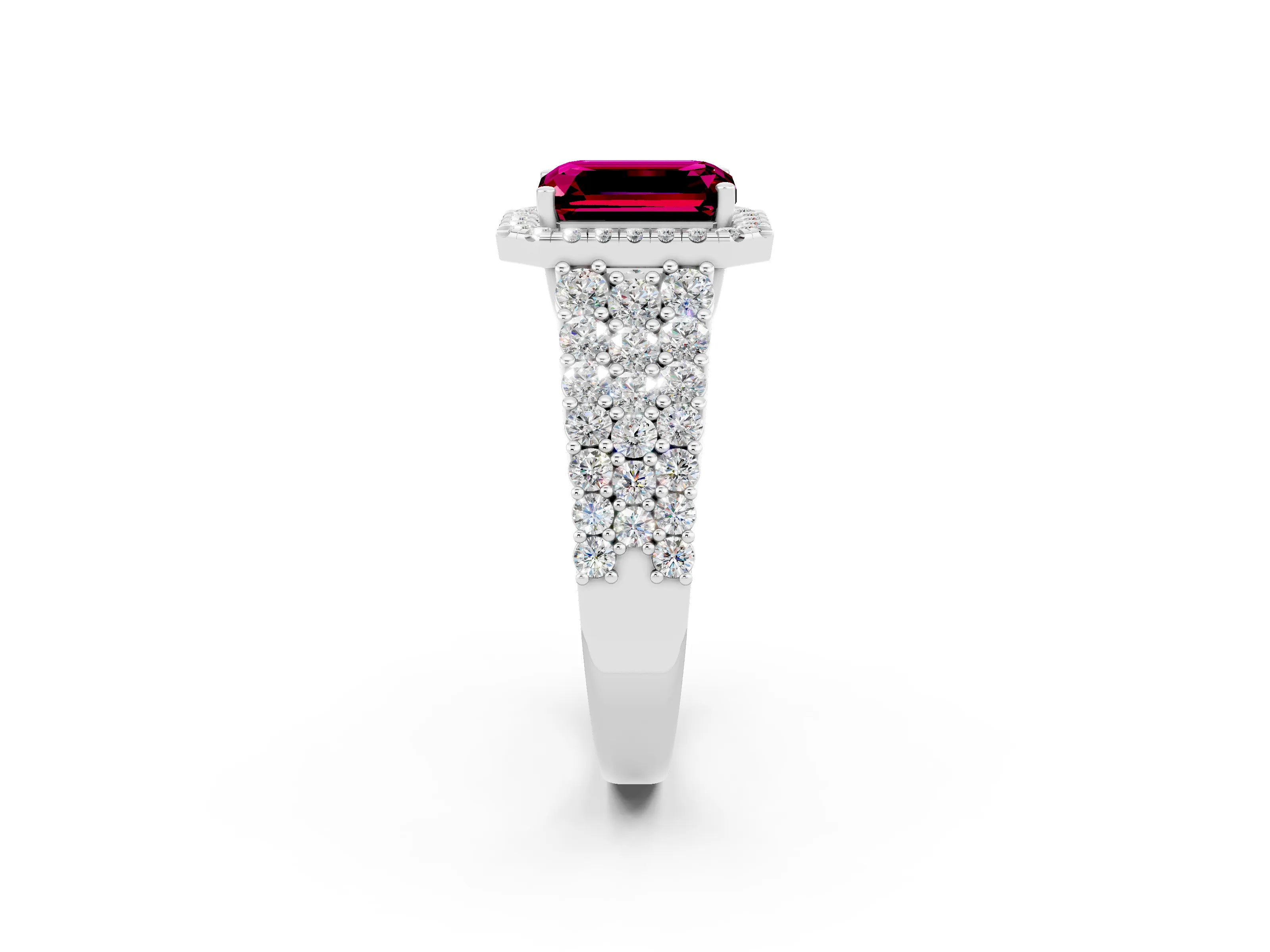 White gold Emerald Cut Halo Pavé Diamond Engagement Ring with Split Shank and Four-Prong Setting_2