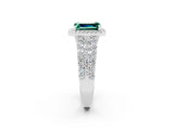 White gold Emerald Cut Halo Pavé Diamond Engagement Ring with Split Shank and Four-Prong Setting_2