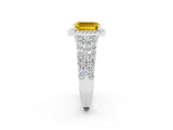 White gold Emerald Cut Halo Pavé Diamond Engagement Ring with Split Shank and Four-Prong Setting_2
