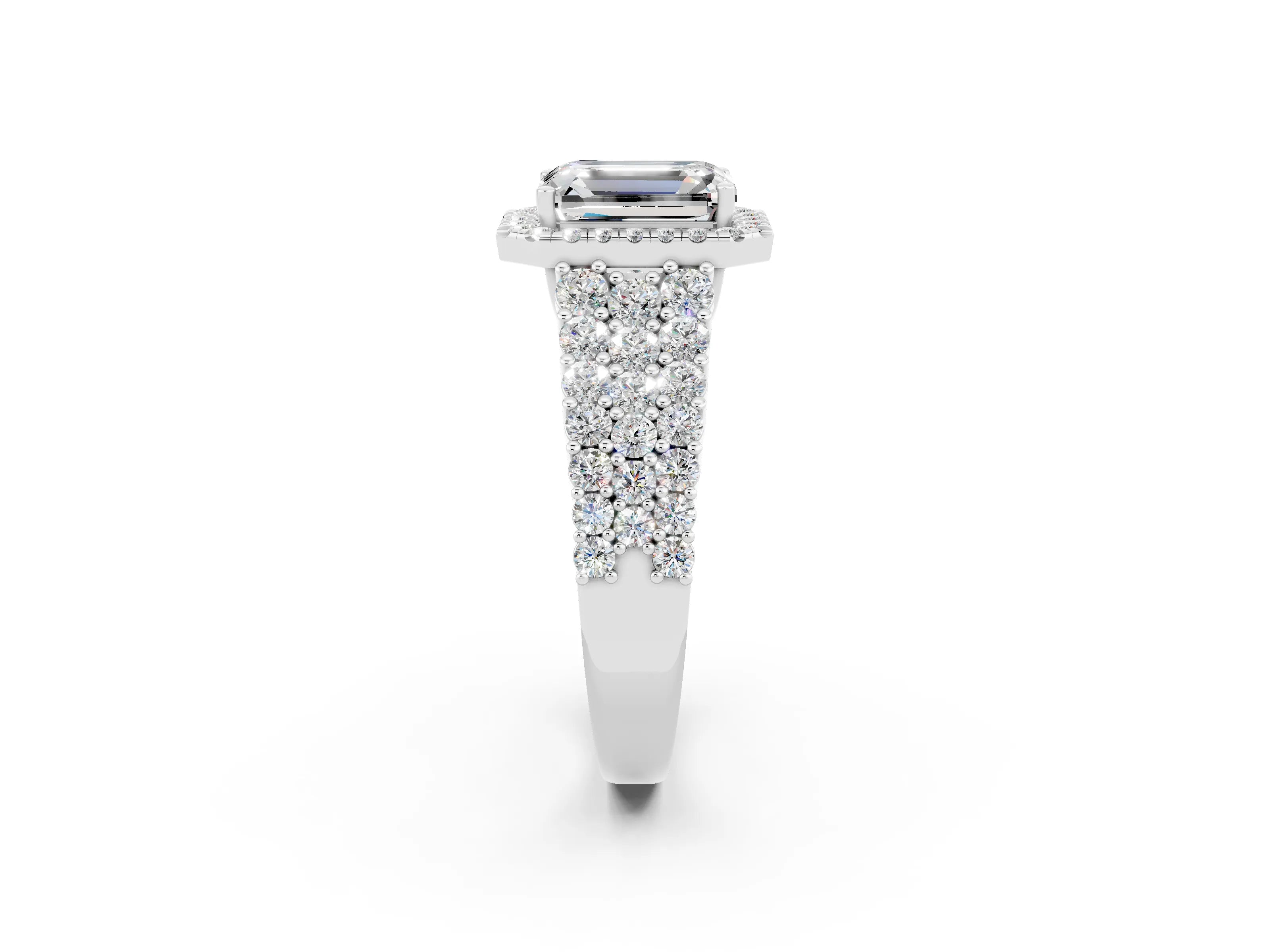 White gold Emerald Cut Halo Pavé Diamond Engagement Ring with Split Shank and Four-Prong Setting_2