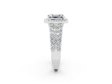 White gold Emerald Cut Halo Pavé Diamond Engagement Ring with Split Shank and Four-Prong Setting_2