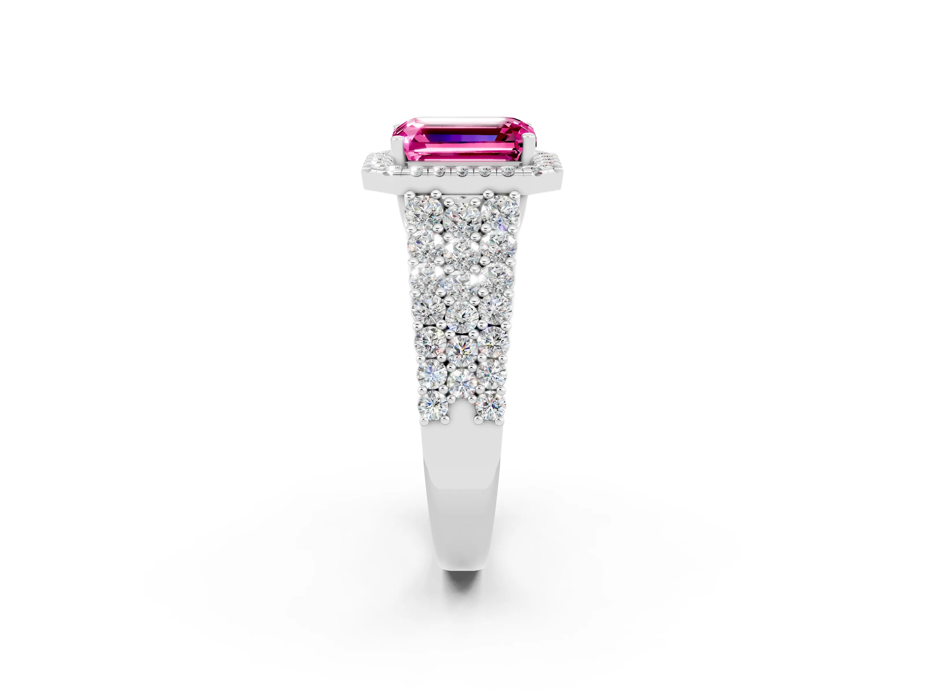 White gold Emerald Cut Halo Pavé Diamond Engagement Ring with Split Shank and Four-Prong Setting_2