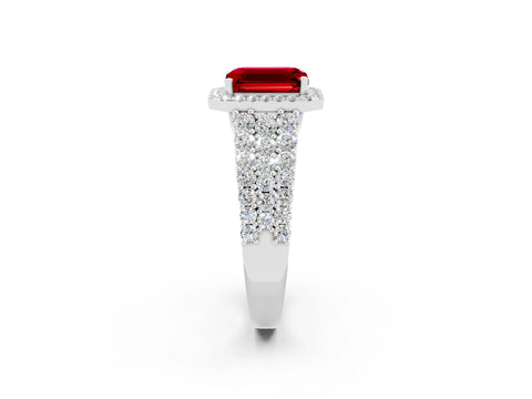 White gold Emerald Cut Halo Pavé Diamond Engagement Ring with Split Shank and Four-Prong Setting_2