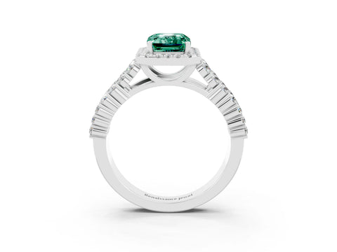 White gold Emerald Cut Halo Pavé Diamond Engagement Ring with Split Shank and Four-Prong Setting_3