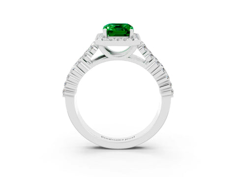 White gold Emerald Cut Halo Pavé Diamond Engagement Ring with Split Shank and Four-Prong Setting_3