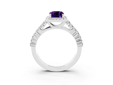 White gold Emerald Cut Halo Pavé Diamond Engagement Ring with Split Shank and Four-Prong Setting_3