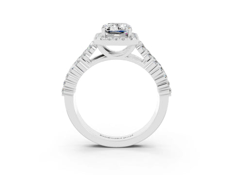 White gold Emerald Cut Halo Pavé Diamond Engagement Ring with Split Shank and Four-Prong Setting_3