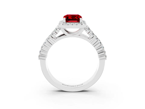 White gold Emerald Cut Halo Pavé Diamond Engagement Ring with Split Shank and Four-Prong Setting_3