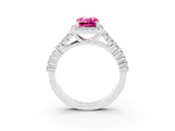 White gold Emerald Cut Halo Pavé Diamond Engagement Ring with Split Shank and Four-Prong Setting_3