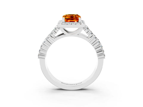 White gold Emerald Cut Halo Pavé Diamond Engagement Ring with Split Shank and Four-Prong Setting_3