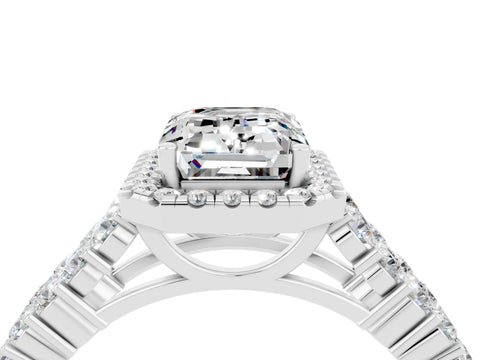 White gold Emerald Cut Halo Pavé Diamond Engagement Ring with Split Shank and Four-Prong Setting_4