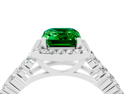 White gold Emerald Cut Halo Pavé Diamond Engagement Ring with Split Shank and Four-Prong Setting_4