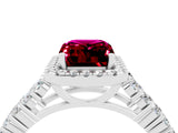 White gold Emerald Cut Halo Pavé Diamond Engagement Ring with Split Shank and Four-Prong Setting_4