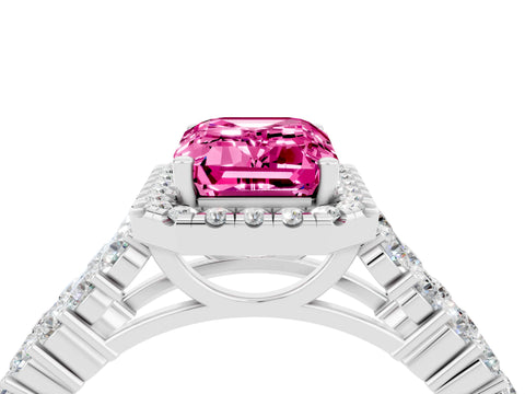 White gold Emerald Cut Halo Pavé Diamond Engagement Ring with Split Shank and Four-Prong Setting_4