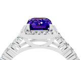 White gold Emerald Cut Halo Pavé Diamond Engagement Ring with Split Shank and Four-Prong Setting_4