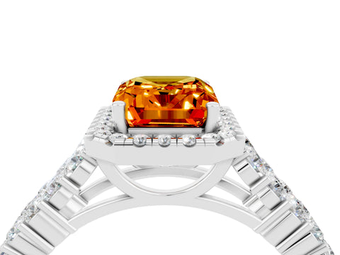 White gold Emerald Cut Halo Pavé Diamond Engagement Ring with Split Shank and Four-Prong Setting_4