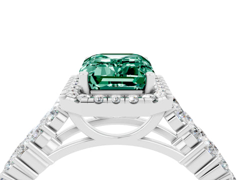 White gold Emerald Cut Halo Pavé Diamond Engagement Ring with Split Shank and Four-Prong Setting_4