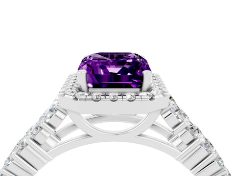 White gold Emerald Cut Halo Pavé Diamond Engagement Ring with Split Shank and Four-Prong Setting_4