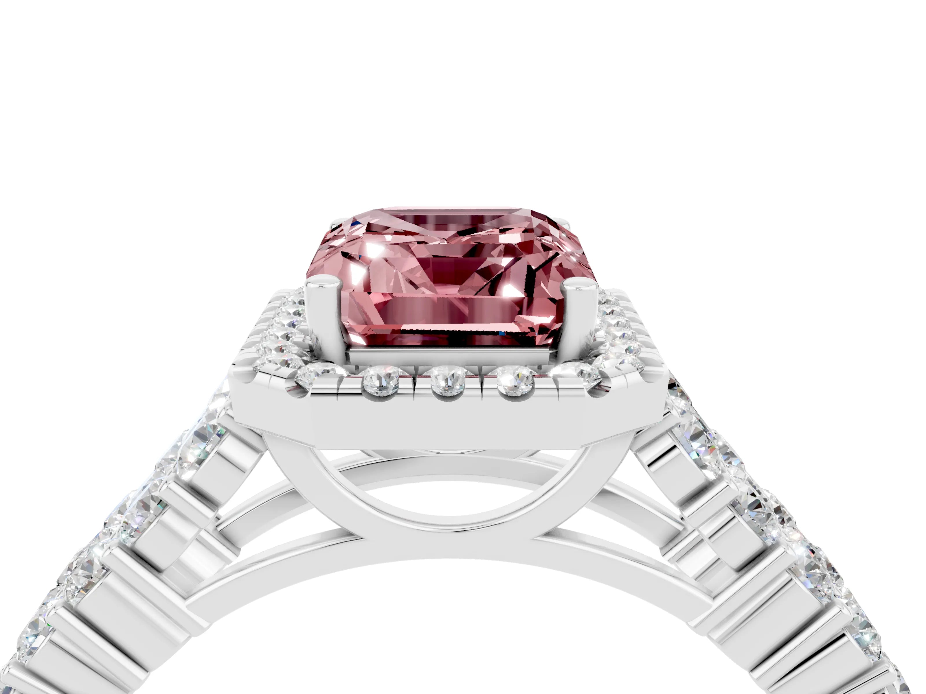 White gold Emerald Cut Halo Pavé Diamond Engagement Ring with Split Shank and Four-Prong Setting_4