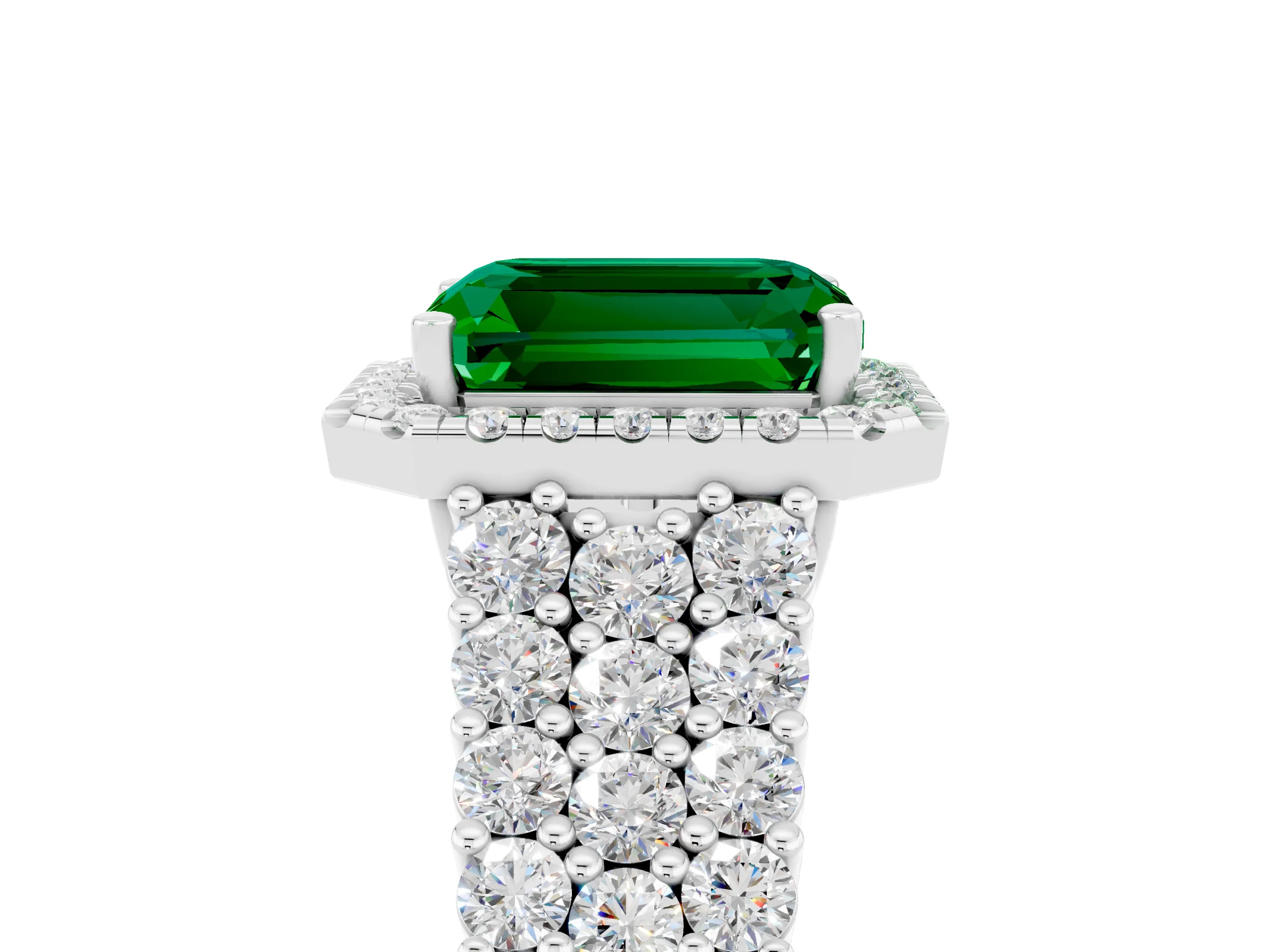 White gold Emerald Cut Halo Pavé Diamond Engagement Ring with Split Shank and Four-Prong Setting_5