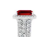 White gold Emerald Cut Halo Pavé Diamond Engagement Ring with Split Shank and Four-Prong Setting_5