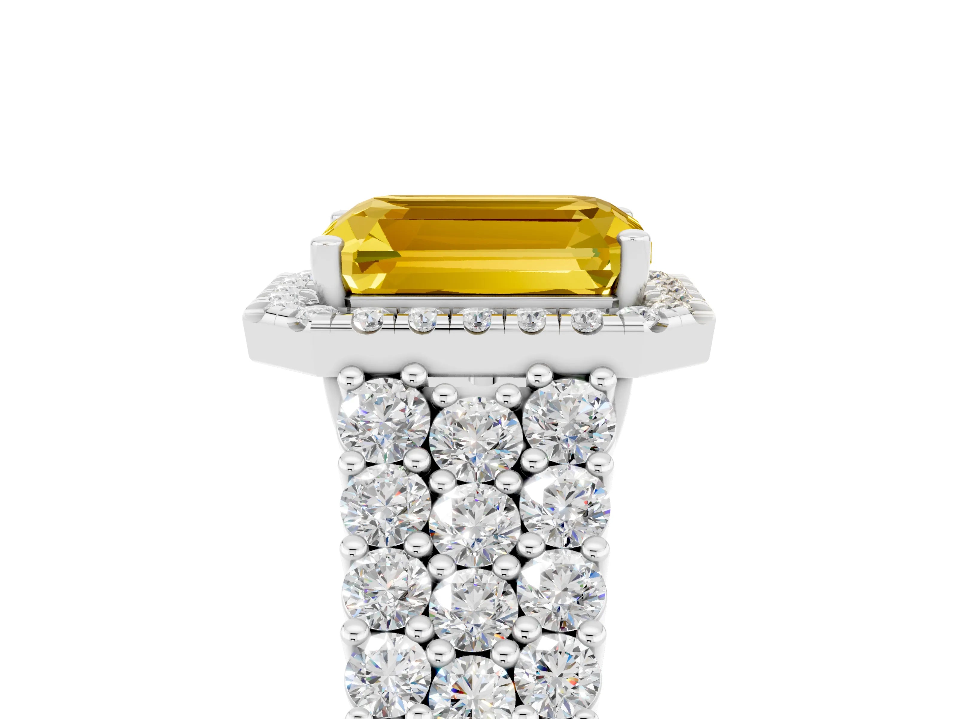 White gold Emerald Cut Halo Pavé Diamond Engagement Ring with Split Shank and Four-Prong Setting_5