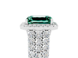 White gold Emerald Cut Halo Pavé Diamond Engagement Ring with Split Shank and Four-Prong Setting_5