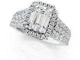 White gold Emerald Cut Halo Pavé Diamond Engagement Ring with Split Shank and Four-Prong Setting_5