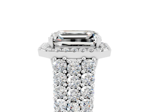 White gold Emerald Cut Halo Pavé Diamond Engagement Ring with Split Shank and Four-Prong Setting_5
