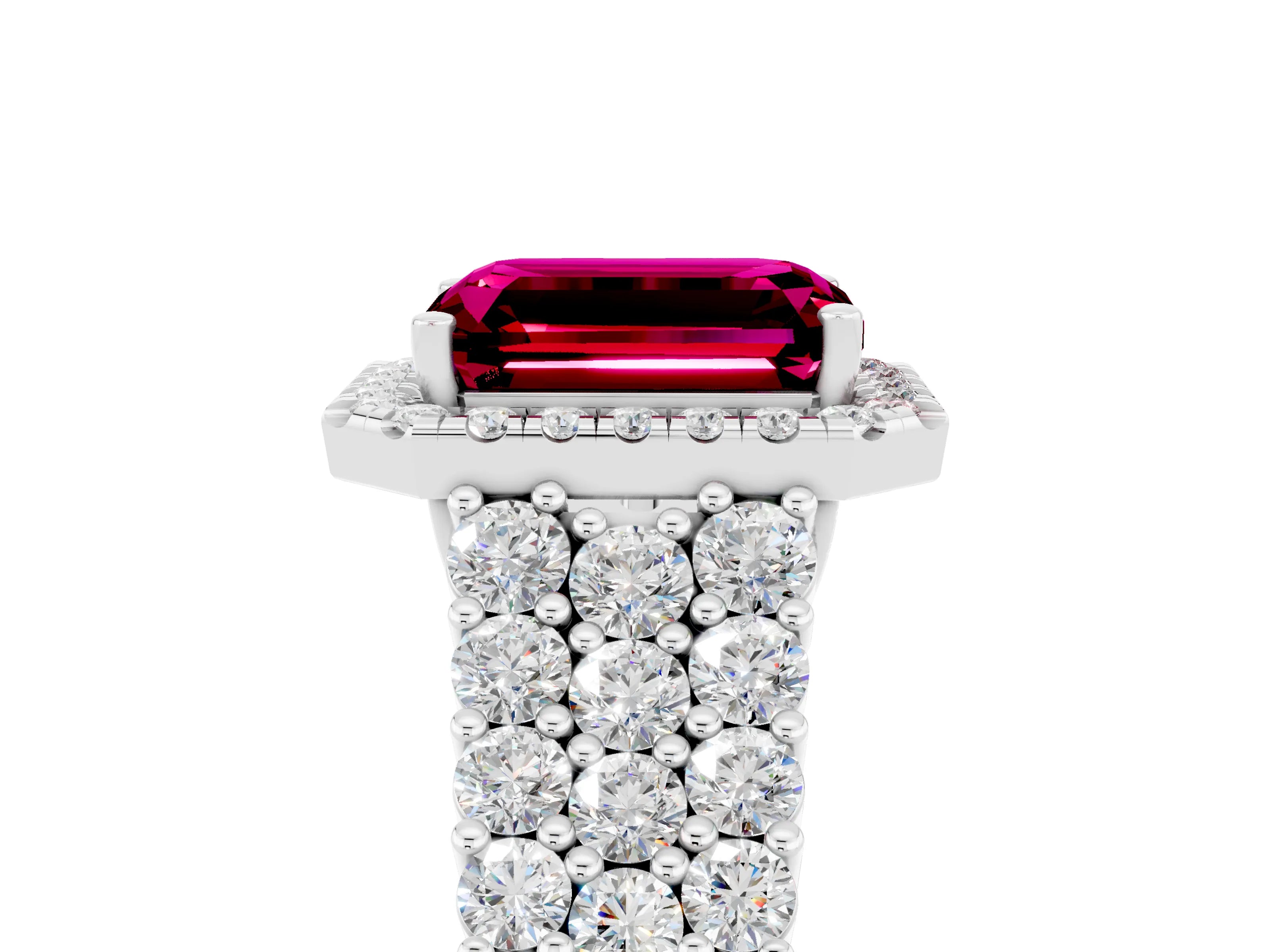 White gold Emerald Cut Halo Pavé Diamond Engagement Ring with Split Shank and Four-Prong Setting_5