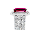 White gold Emerald Cut Halo Pavé Diamond Engagement Ring with Split Shank and Four-Prong Setting_5