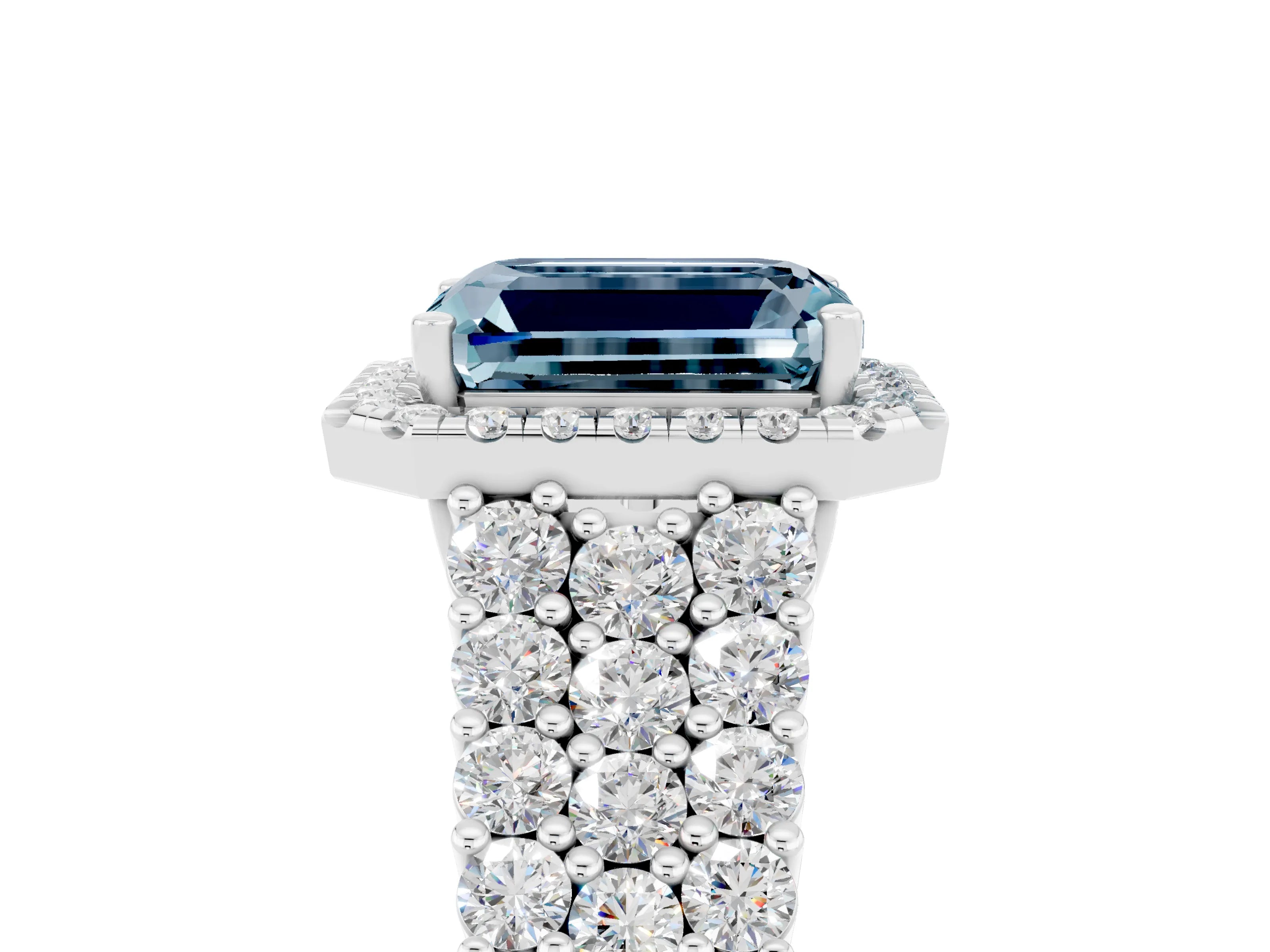White gold Emerald Cut Halo Pavé Diamond Engagement Ring with Split Shank and Four-Prong Setting_5