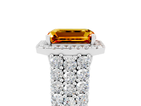 White gold Emerald Cut Halo Pavé Diamond Engagement Ring with Split Shank and Four-Prong Setting_5