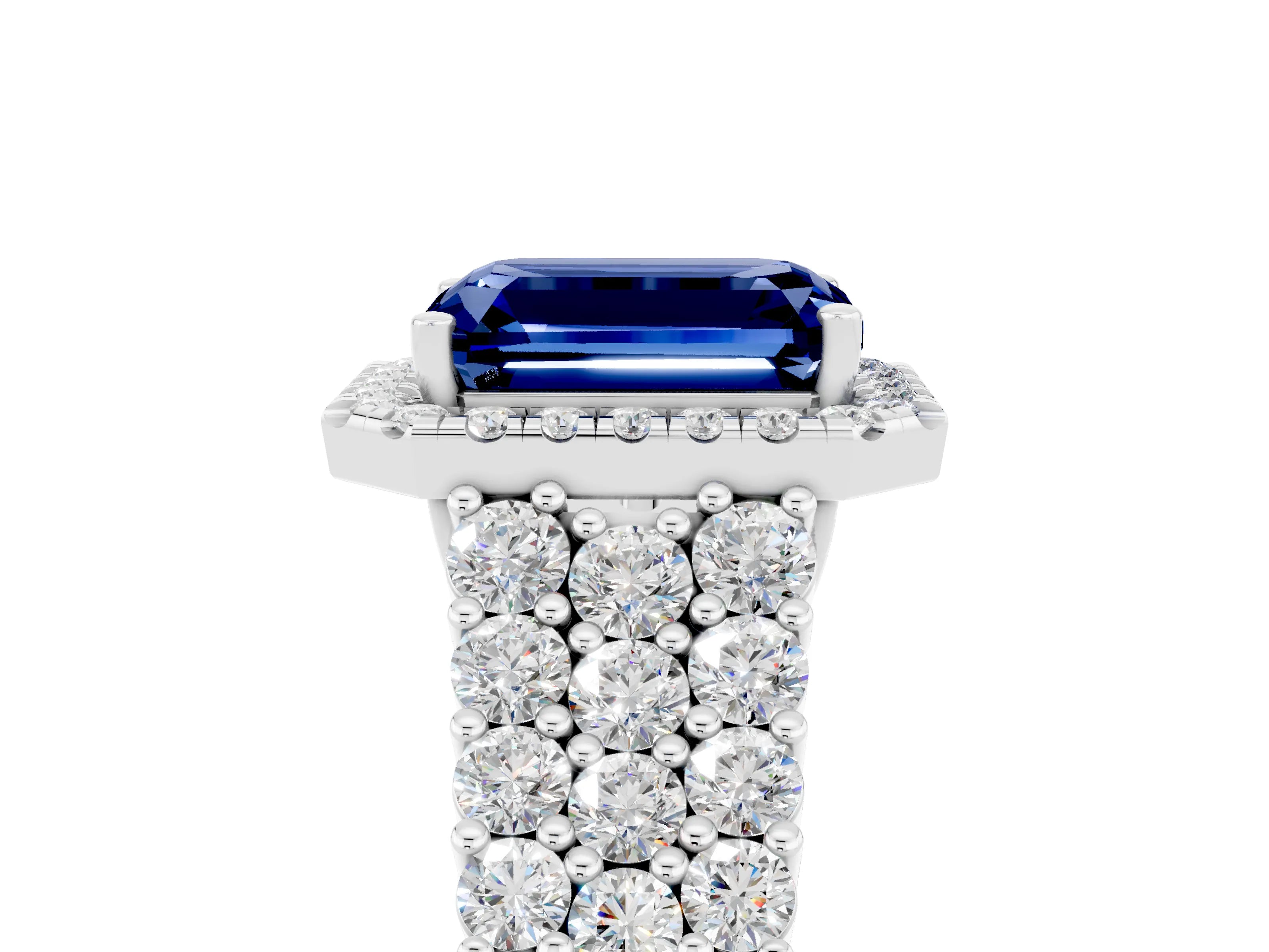 White gold Emerald Cut Halo Pavé Diamond Engagement Ring with Split Shank and Four-Prong Setting_5