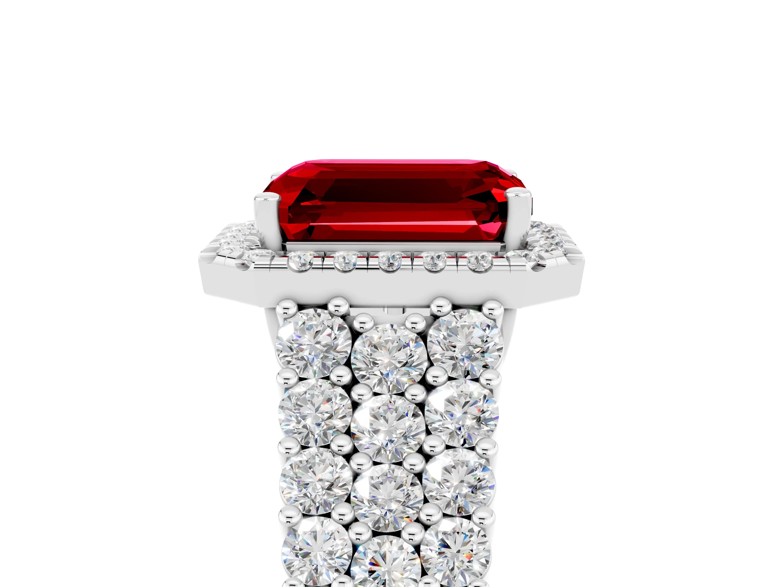 White gold Emerald Cut Halo Pavé Diamond Engagement Ring with Split Shank and Four-Prong Setting_5