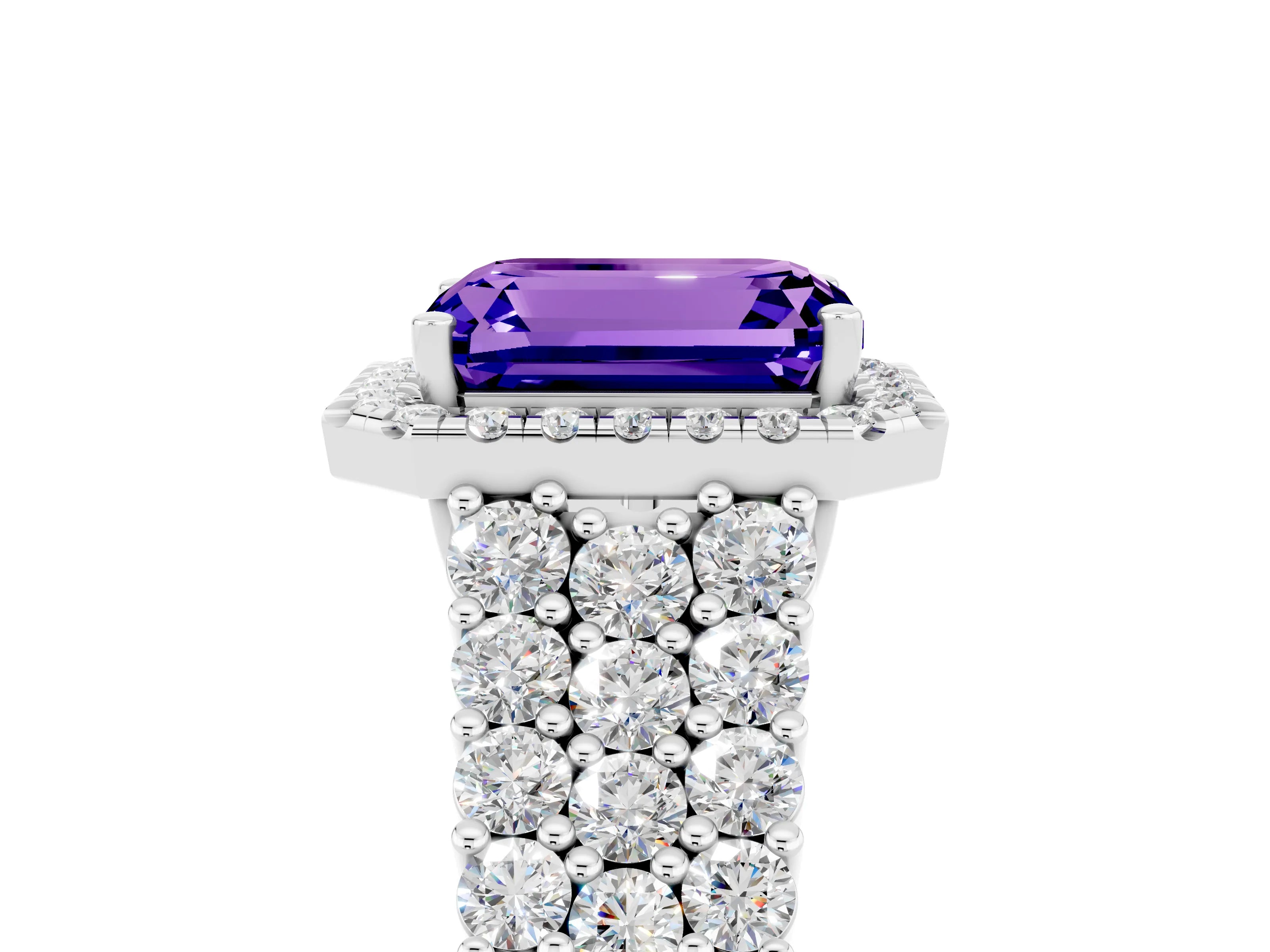 White gold Emerald Cut Halo Pavé Diamond Engagement Ring with Split Shank and Four-Prong Setting_5