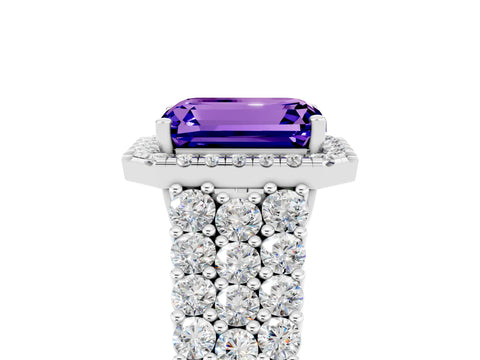 White gold Emerald Cut Halo Pavé Diamond Engagement Ring with Split Shank and Four-Prong Setting_5