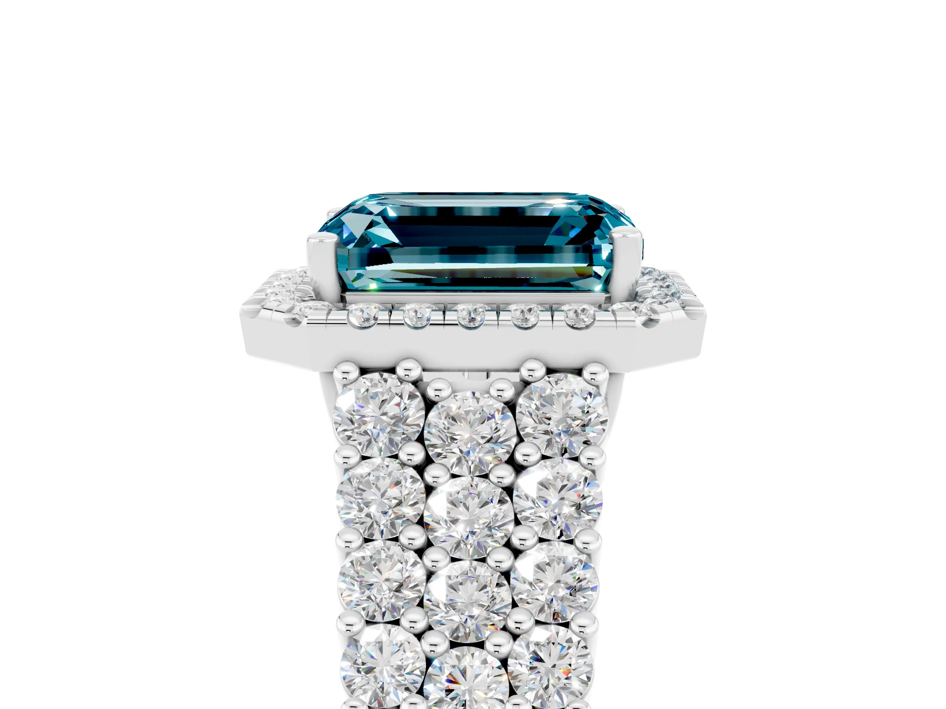 White gold Emerald Cut Halo Pavé Diamond Engagement Ring with Split Shank and Four-Prong Setting_5