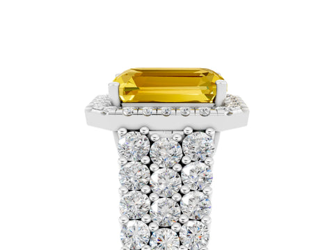 White gold Emerald Cut Halo Pavé Diamond Engagement Ring with Split Shank and Four-Prong Setting_5
