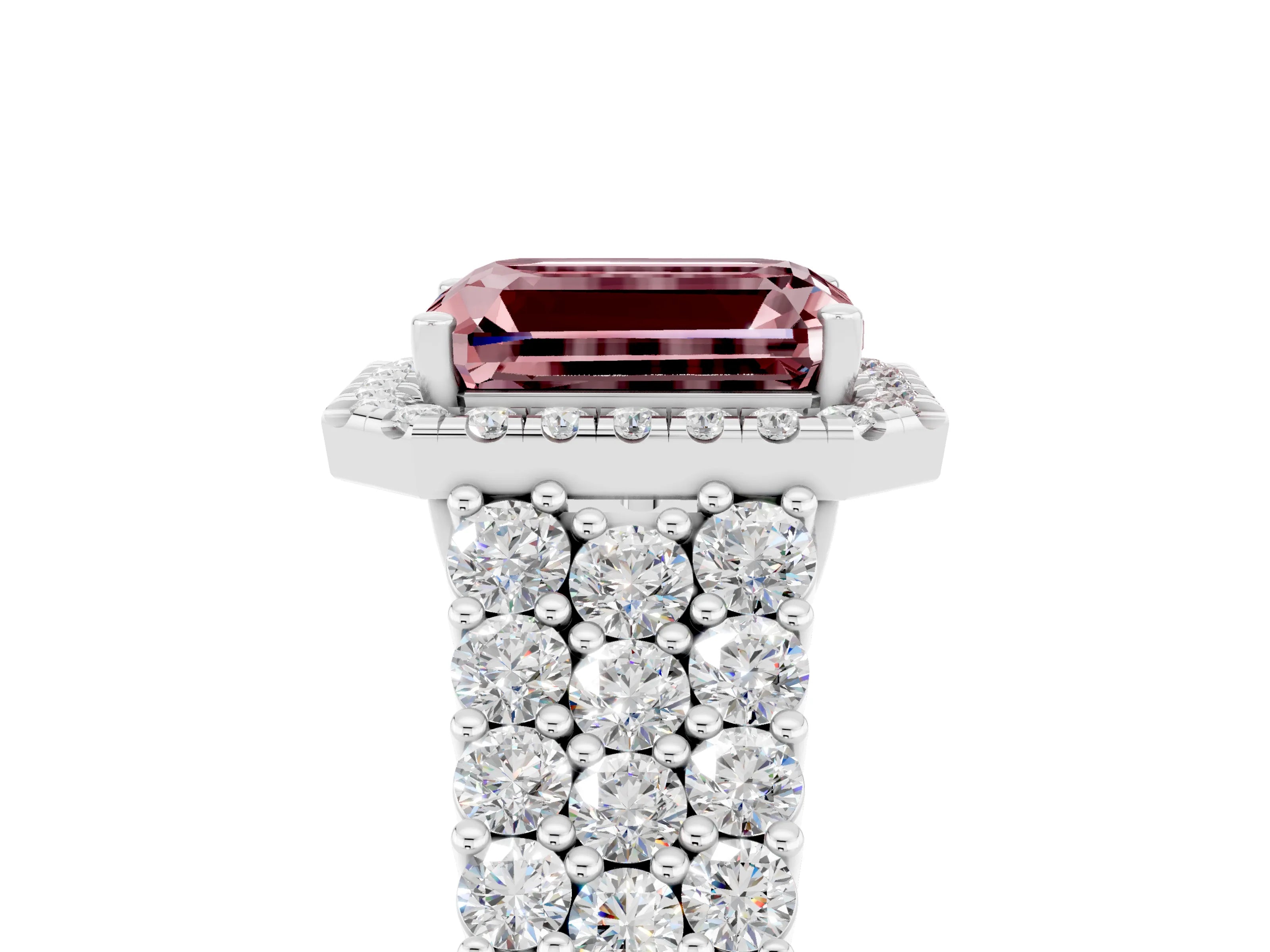 White gold Emerald Cut Halo Pavé Diamond Engagement Ring with Split Shank and Four-Prong Setting_5