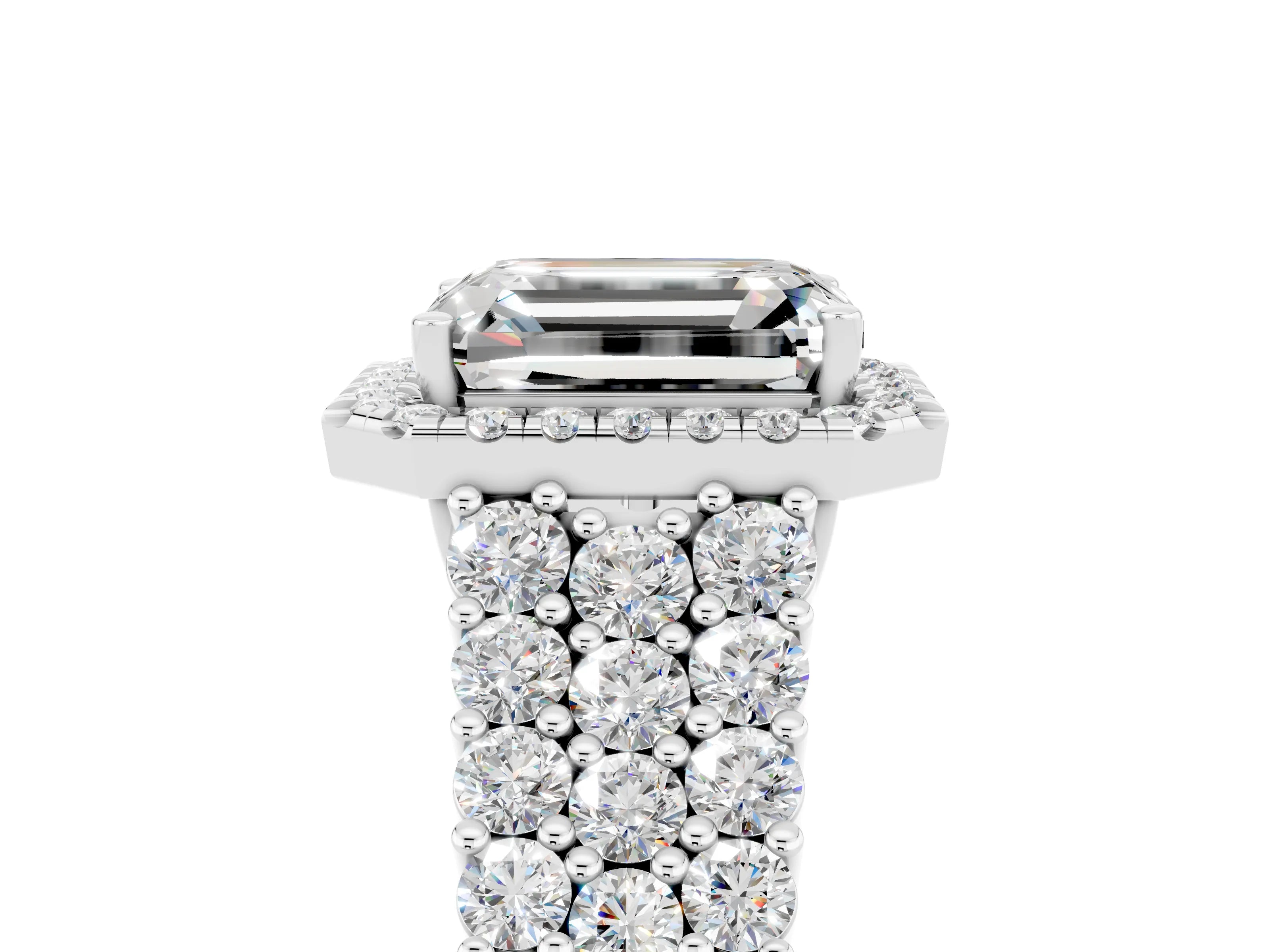 White gold Emerald Cut Halo Pavé Diamond Engagement Ring with Split Shank and Four-Prong Setting_5