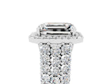 White gold Emerald Cut Halo Pavé Diamond Engagement Ring with Split Shank and Four-Prong Setting_5